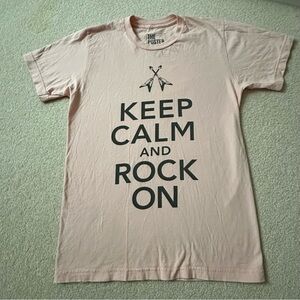 Keep Calm and Rock On Graphic Tee - Light Pink with Black Print
